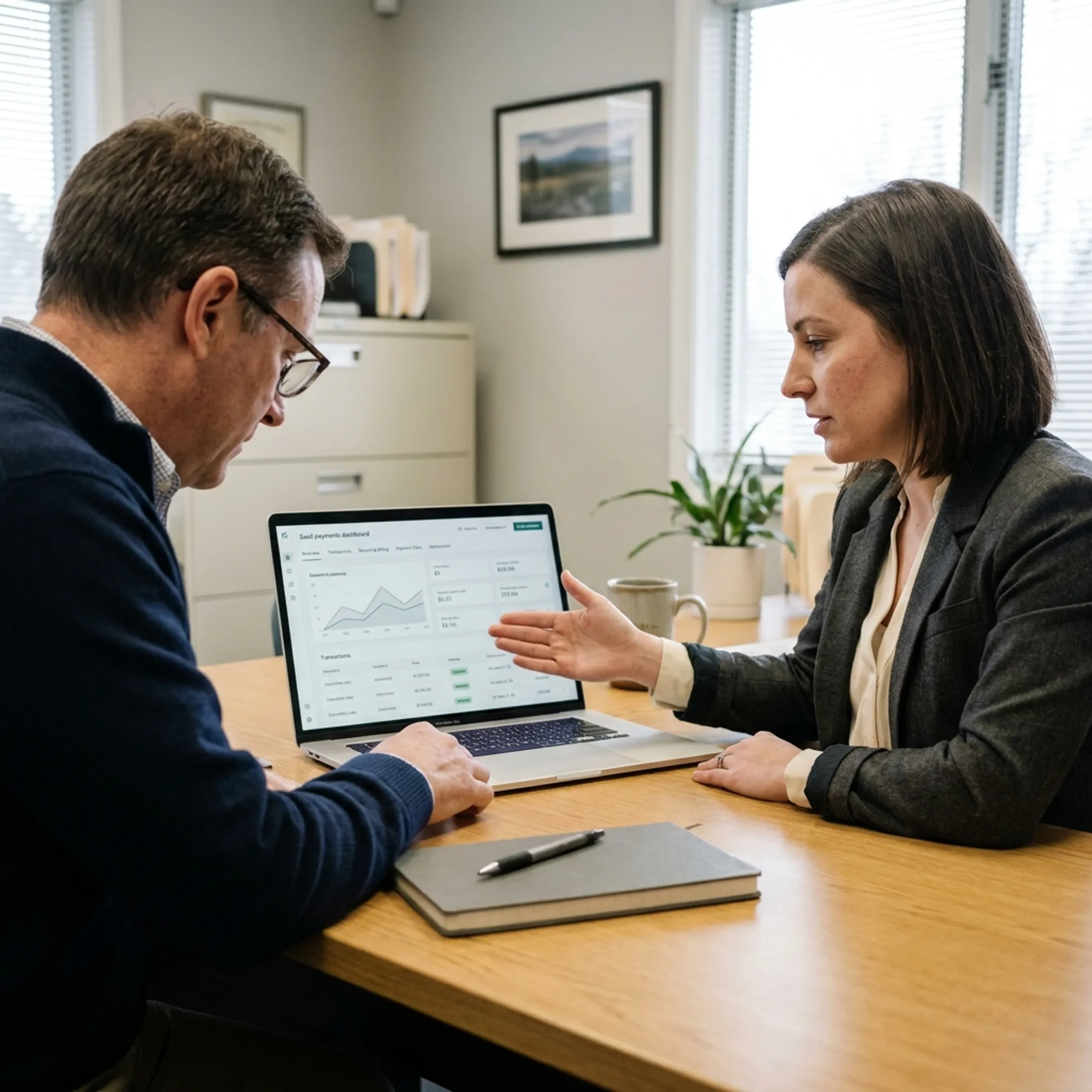 Payment specialist helping a treatment center organize recurring billing options