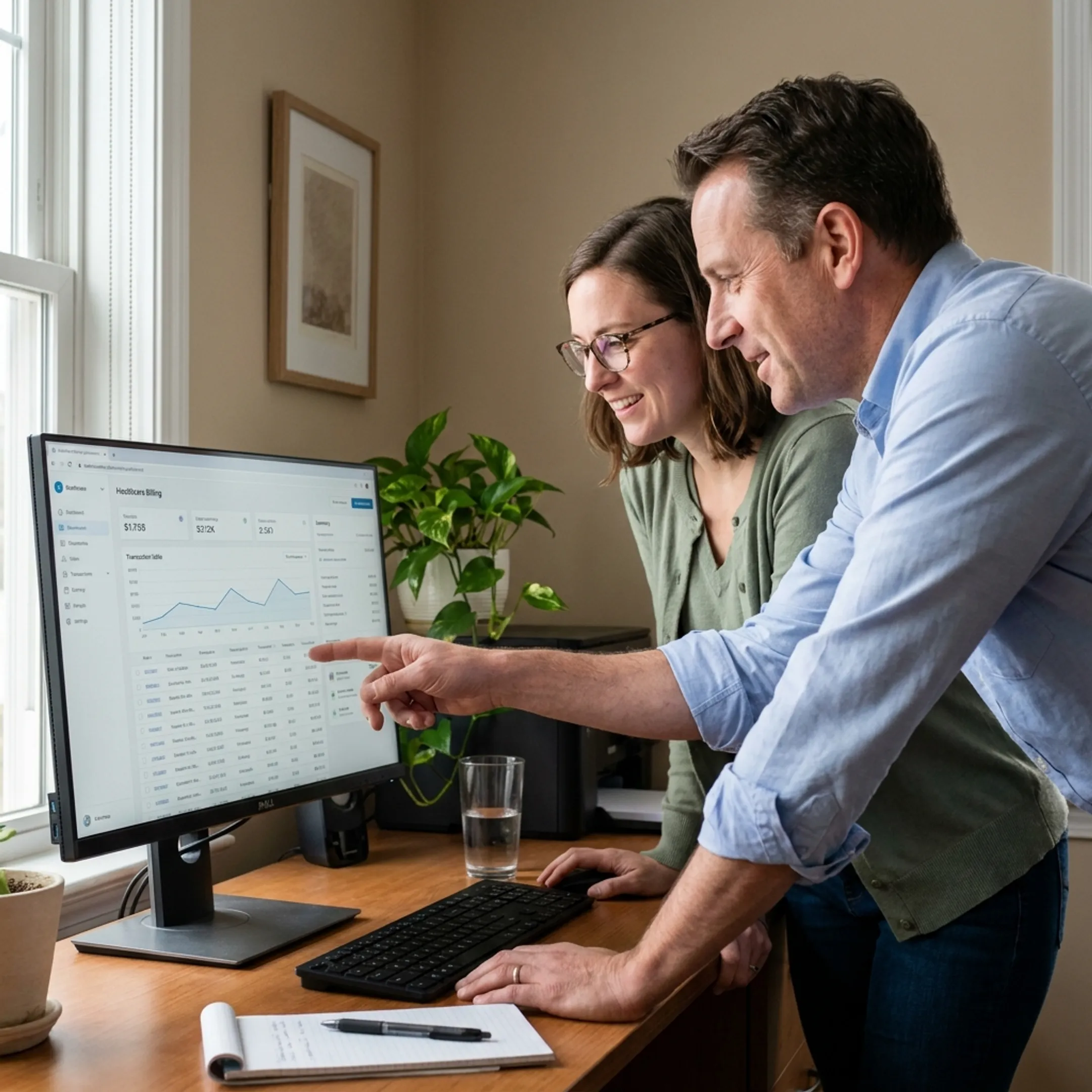 Treatment center staff reviewing patient payment software on a computer dashboard