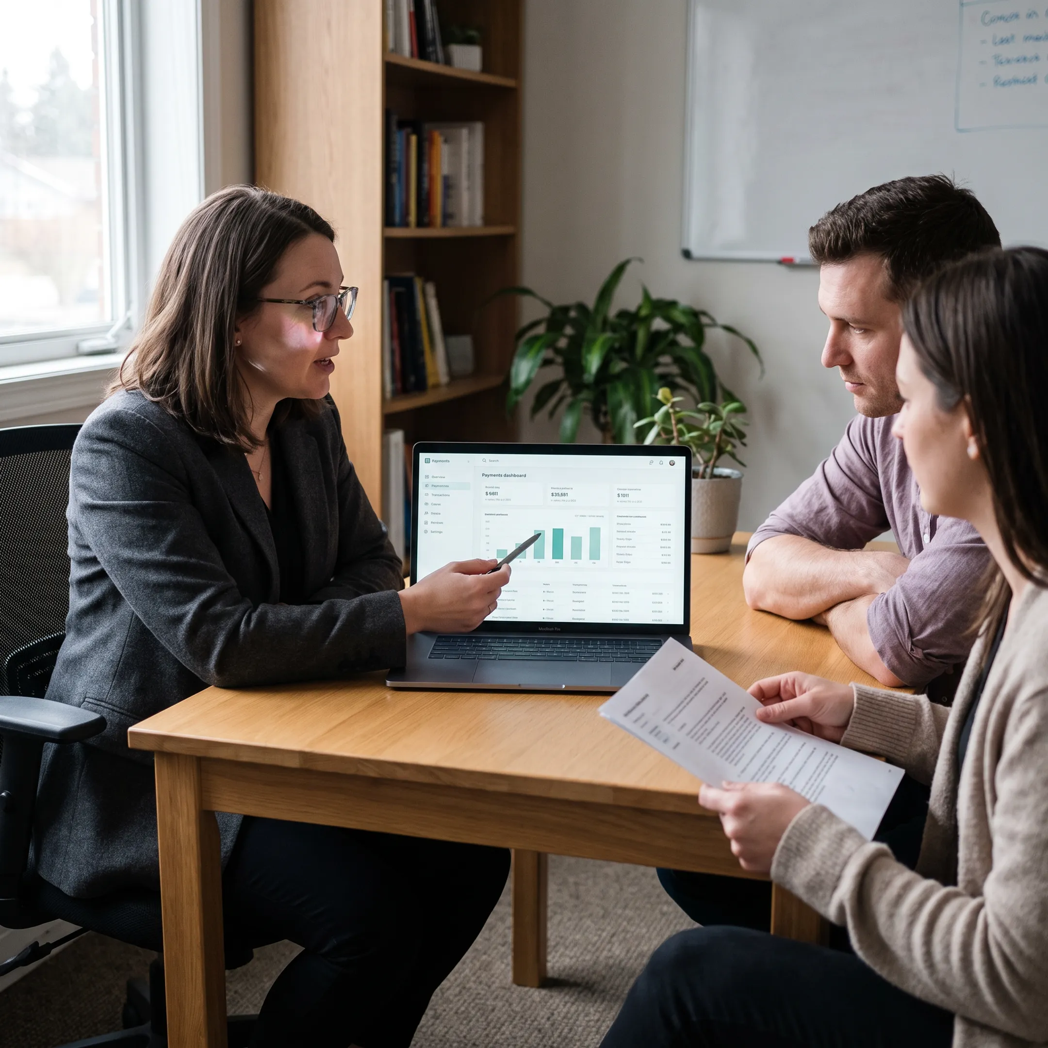 Payment specialist helping a treatment center manage secure patient transactions