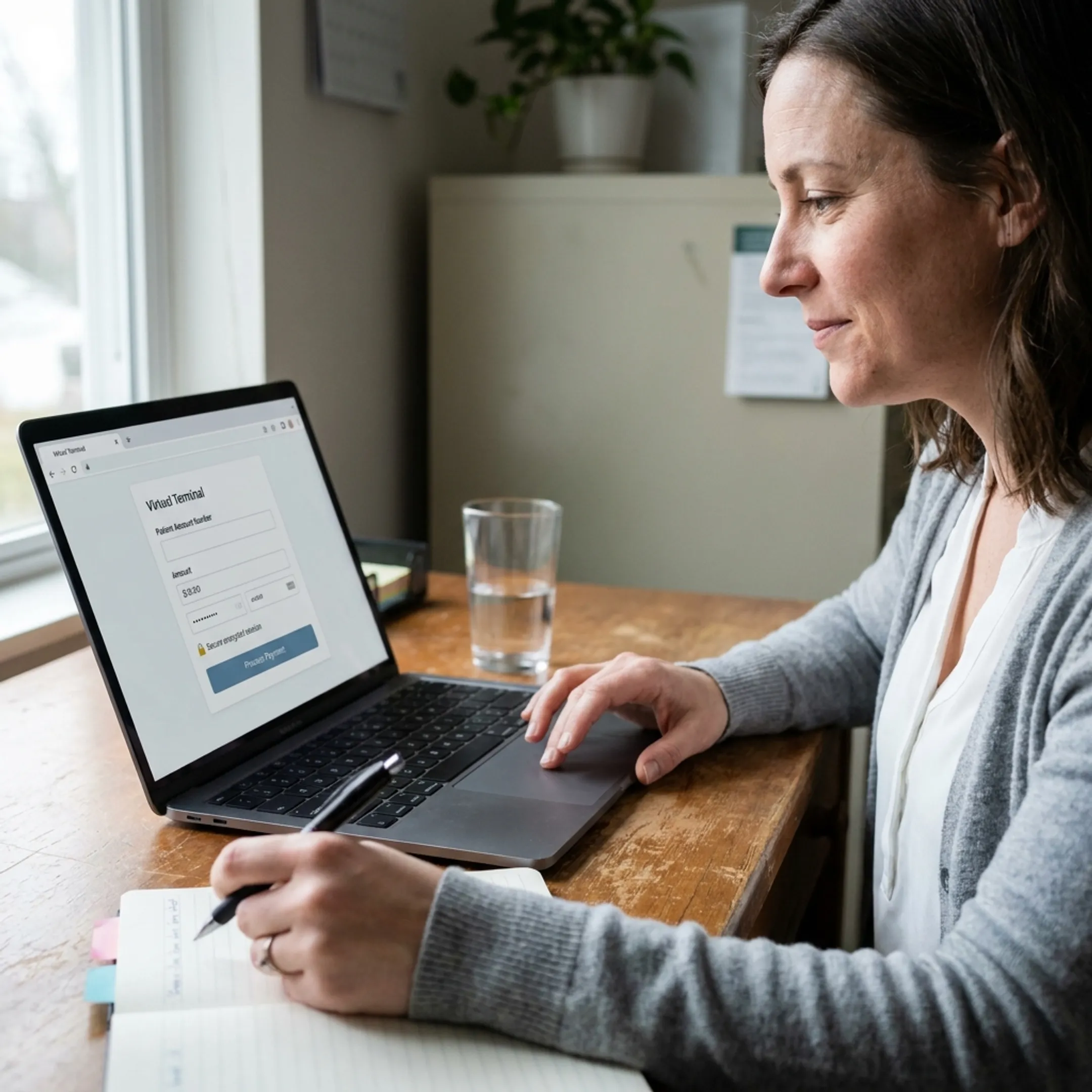 Treatment center payment specialist using secure virtual terminal