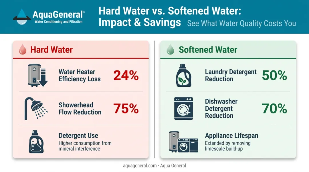 Hard water cost savings comparison chart for appliances detergent and plumbing