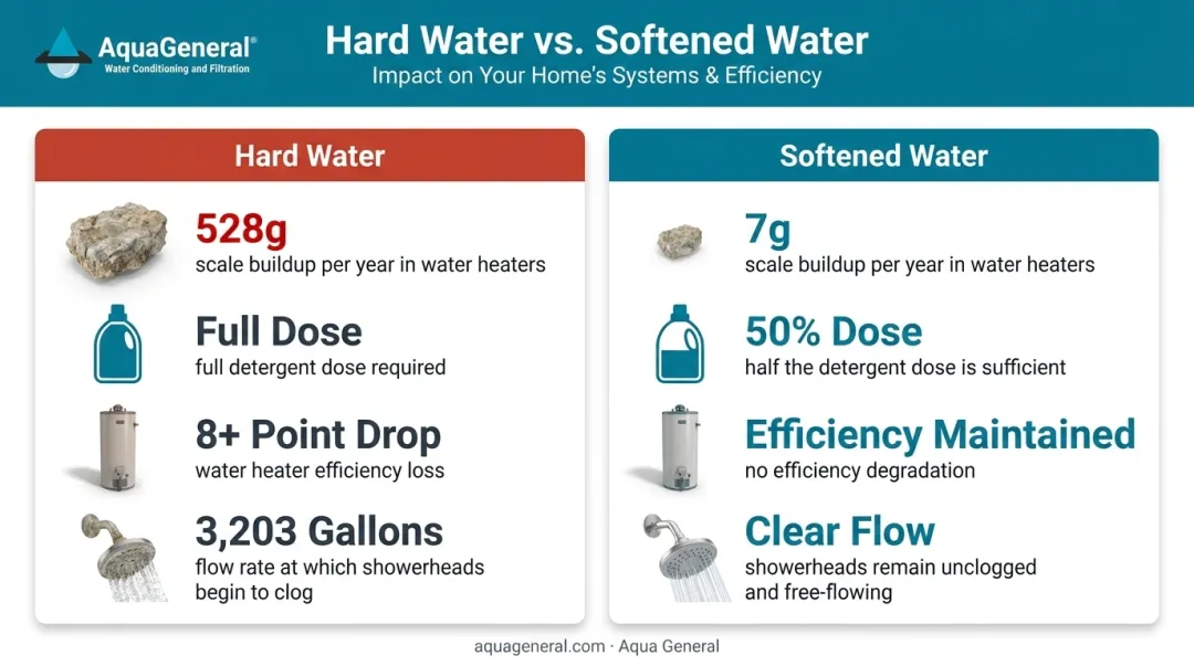 Hard water versus soft water detergent efficiency and appliance scale buildup comparison