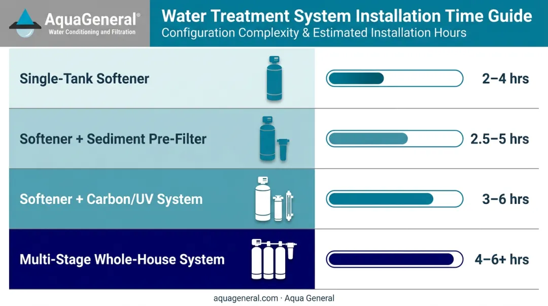 Water softener system complexity types and estimated installation time comparison chart
