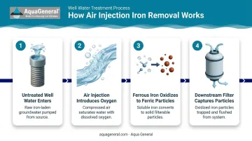 Air injection iron removal process flow from oxidation to filtration stages