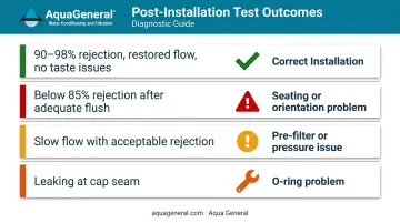 RO membrane post-installation TDS test results diagnostic outcome table