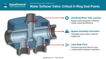 Three critical water softener O-ring seal locations anatomy diagram