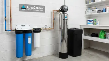 AquaGuard whole-house five-stage water treatment system installed at point of entry