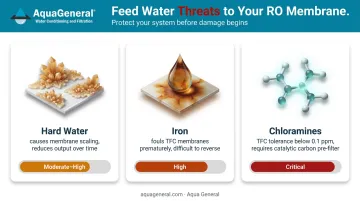 Three feed water quality threats to RO membrane performance infographic