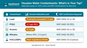 Houston area water contaminants targeted by under-sink filters with EPA limits comparison
