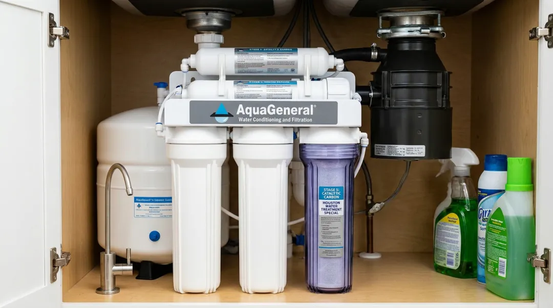 AquaGuard 9-stage reverse osmosis system with catalytic carbon chloramine removal stage