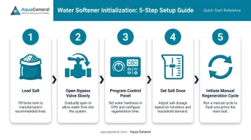 5-step NSF water softener salt loading initialization and programming process flow