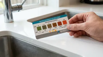 Water hardness test kit showing GPG results for post-installation softener validation