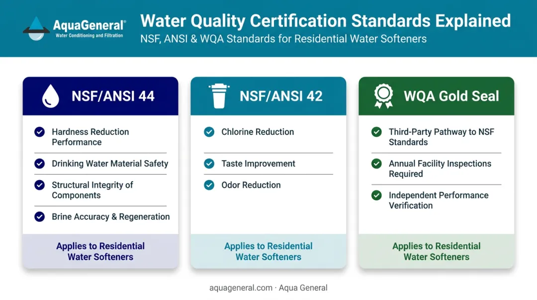 NSF ANSI 44 versus NSF ANSI 42 versus WQA Gold Seal certification comparison chart