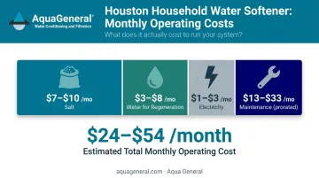 Full monthly water softener operating cost breakdown showing all four expense categories