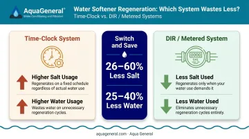 Demand-initiated regeneration versus time-clock water softener salt and water savings comparison