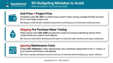 Three common RO system budgeting mistakes homeowners make before purchase infographic
