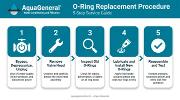 Five-step water softener O-ring replacement process flow diagram