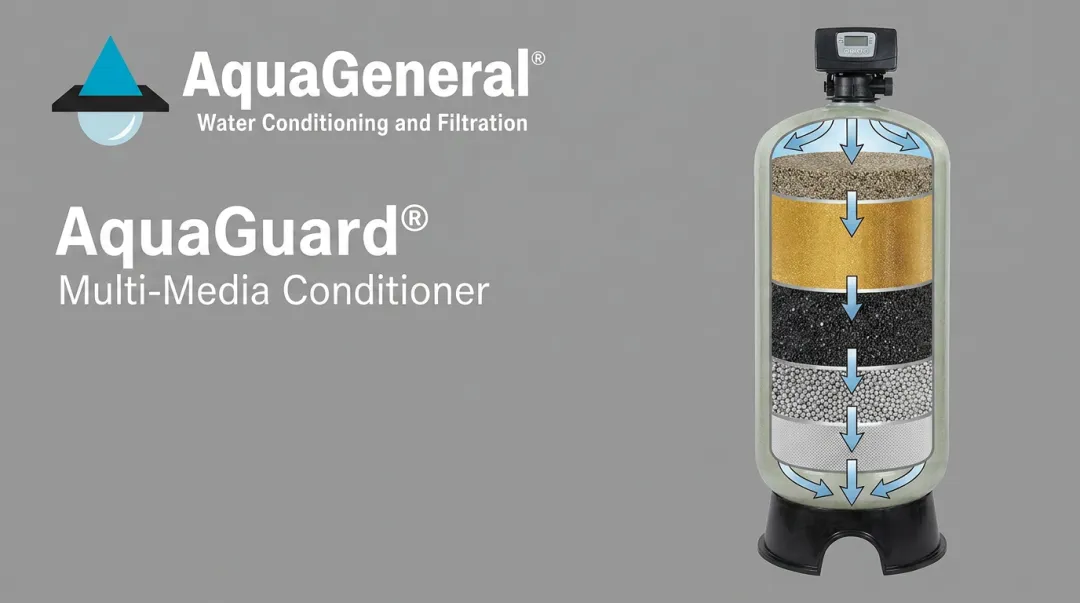 AquaGuard Multi-Media Conditioner five-stage water treatment system cutaway diagram