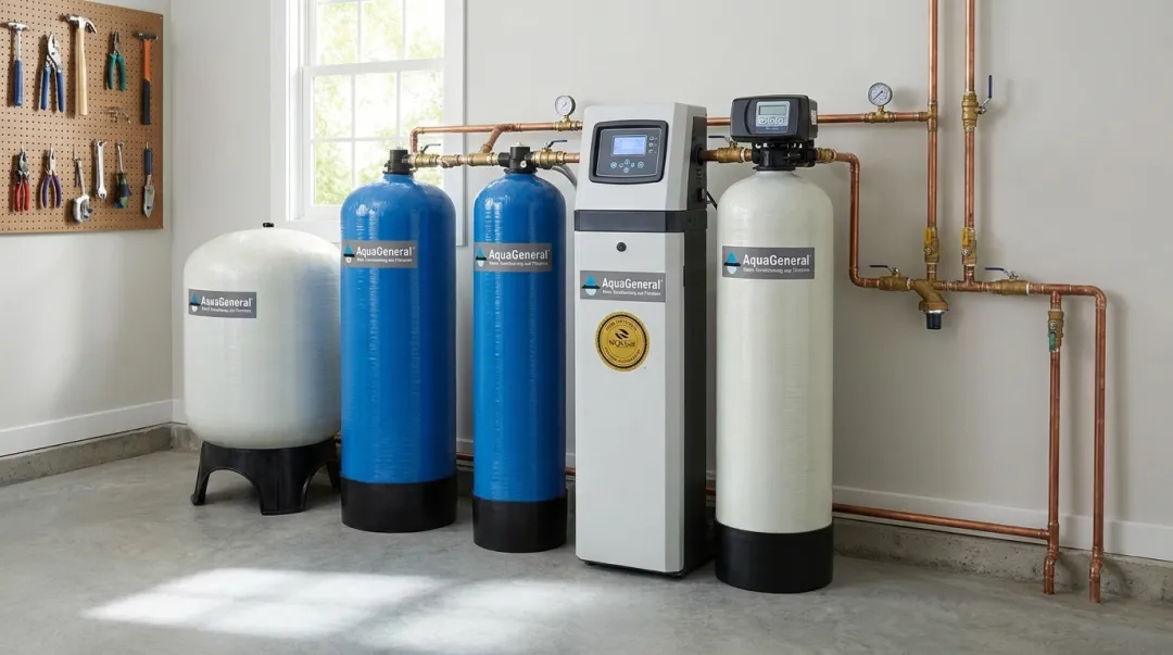 Aqua General whole-house water treatment system installed for private well protection