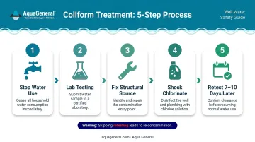 5-step coliform well water treatment process from stopping use to retesting