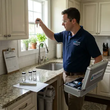 Water specialist testing tap water in a Houston home