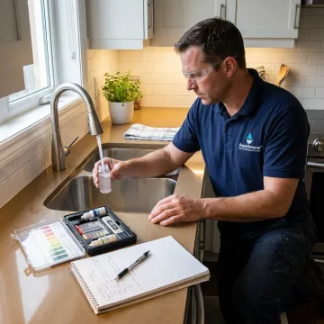 Technician collecting a water sample during testing