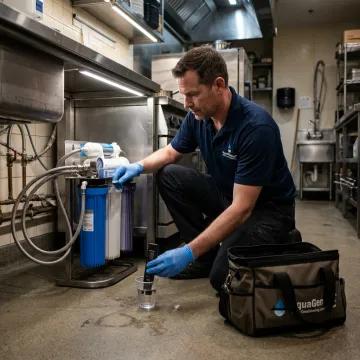 Commercial RO technician testing restaurant water system
