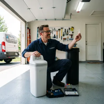 Water treatment specialist testing home water before installation