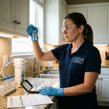 Water specialist testing a home water sample