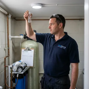 Technician testing water at commercial facility