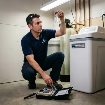 Technician testing home water quality