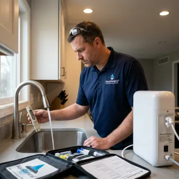 Technician testing tap water in a Missouri City home