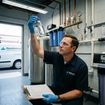 Technician testing industrial facility water