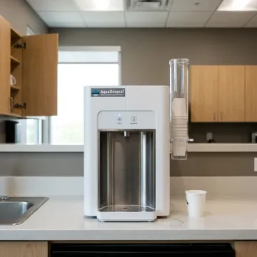 Office water filtration system in a modern breakroom