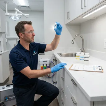 Technician testing water in a dental office