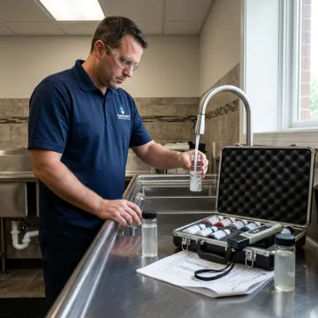 Specialist performing water quality testing at a sink