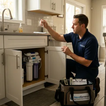 Technician testing home water quality