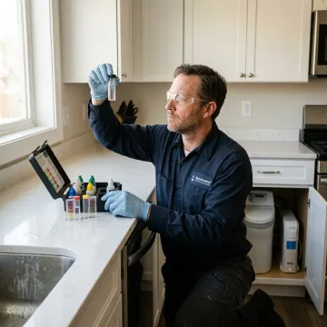 Technician testing water before system installation