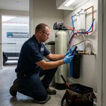 Technician testing water filtration system