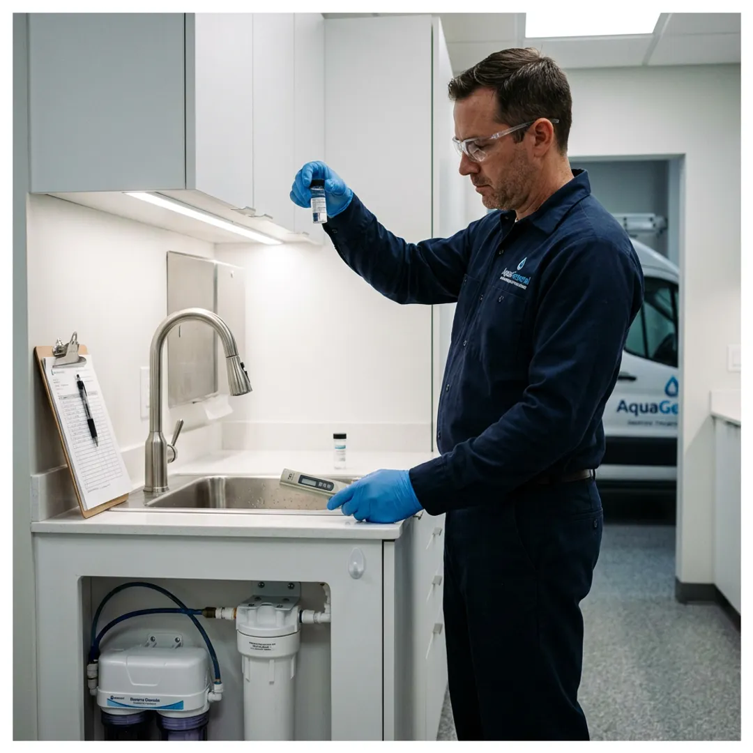 Technician testing water in a dental office