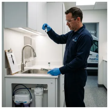 Technician testing water in a dental office