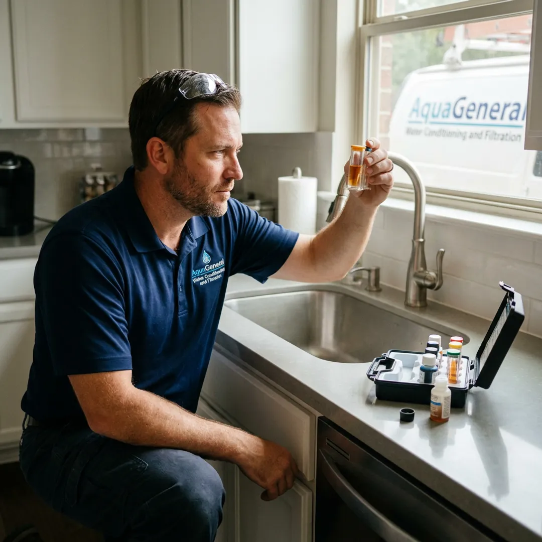 Technician testing residential water quality