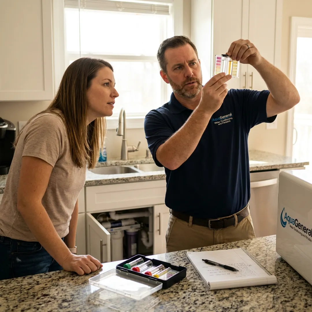Water specialist reviewing test samples