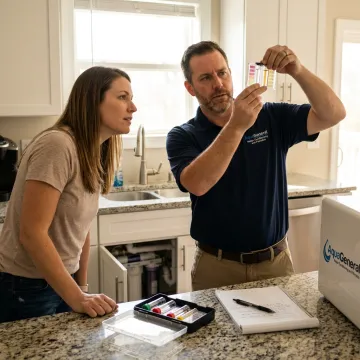 Water specialist reviewing test samples