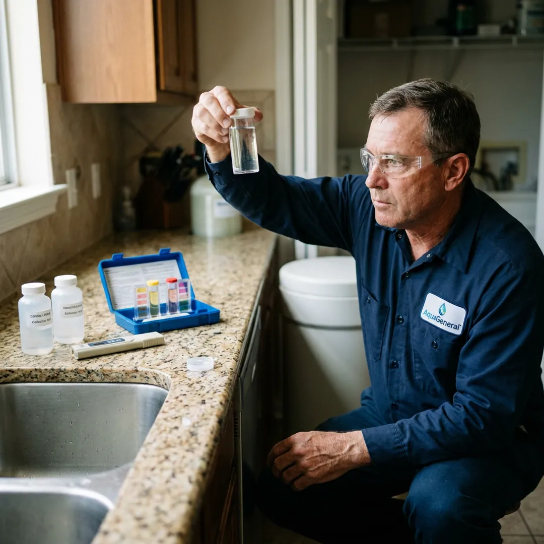 Technician testing home water for softener service