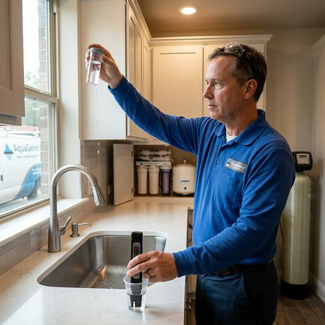 Technician testing residential water quality