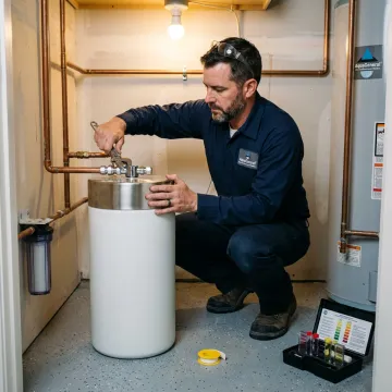 Salt-free water softener installation in a utility room
