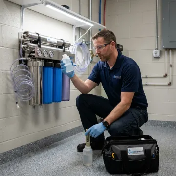 Technician testing water treatment equipment