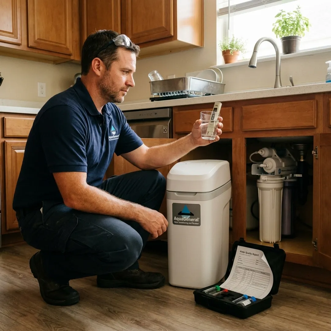 Technician testing residential water quality
