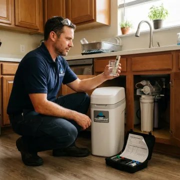 Technician testing residential water quality
